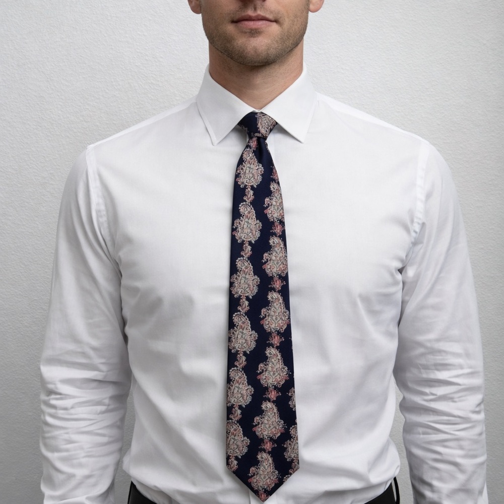 Christian Dior Vintage Tie Paisley Print Wide 1970s Designer Luxury Silk Black